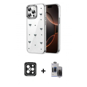 MARSİLYAN™- iPhone 15 Pro Max Kılıf Yörünge Form - Siyah Vanessa Magic Hayalet Cam + PVD Metal Kamera Lens - SH
