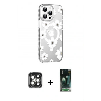 MARSİLYAN™- iPhone 15 Pro Max Kılıf Yörünge Işık Prime - Şeffaf 360 Full Body Arka Koruyucu + PVD Metal Kamera Lens - GI