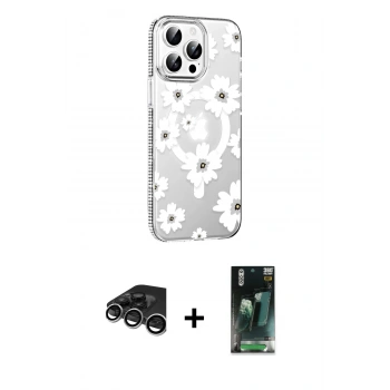 MARSİLYAN™- iPhone 15 Pro Max Kılıf Yörünge Işık Prime - Şeffaf 360 Full Body Arka Koruyucu + Raze Metal Kamera Lens - GS