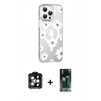 MARSİLYAN™- iPhone 15 Pro Max Kılıf Yörünge Işık Prime - Şeffaf 360 Full Body Arka Koruyucu + PVD Metal Kamera Lens - TU