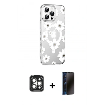 MARSİLYAN™- iPhone 15 Pro Max Kılıf Yörünge Işık Prime - Siyah 3D Antistatik Hayalet Cam Ekran Koruyucu + PVD Metal Kamera Lens - GI