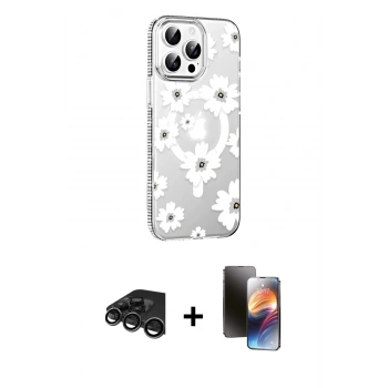 MARSİLYAN™- iPhone 15 Pro Max Kılıf Yörünge Işık Prime - Siyah 3D Antistatik Mat Seramik Nano Ekran Koruyucu + Raze Metal Kamera Lens - TMGI