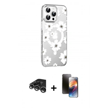 MARSİLYAN™- iPhone 15 Pro Max Kılıf Yörünge Işık Prime - Siyah 3D Antistatik Mat Seramik Nano Ekran Koruyucu + Raze Metal Kamera Lens - GS