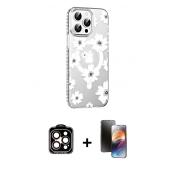 MARSİLYAN™- iPhone 15 Pro Max Kılıf Yörünge Işık Prime - Siyah 3D Antistatik Mat Seramik Nano Ekran Koruyucu + PVD Metal Kamera Lens - TU