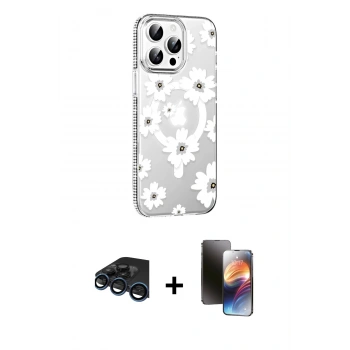 MARSİLYAN™- iPhone 15 Pro Max Kılıf Yörünge Işık Prime - Siyah 3D Antistatik Mat Seramik Nano Ekran Koruyucu + Raze Metal Kamera Lens - LT