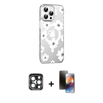 MARSİLYAN™- iPhone 15 Pro Max Kılıf Yörünge Işık Prime - Siyah 3D Antistatik Mat Seramik Nano Ekran Koruyucu + PVD Metal Kamera Lens - LT