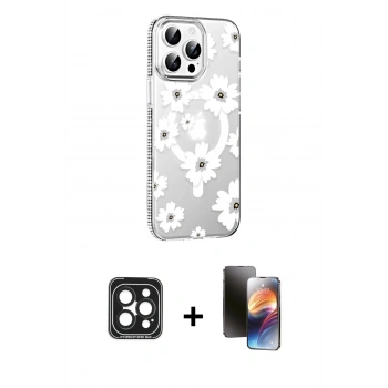 MARSİLYAN™- iPhone 15 Pro Max Kılıf Yörünge Işık Prime - Siyah 3D Antistatik Mat Seramik Nano Ekran Koruyucu + PVD Metal Kamera Lens - SH