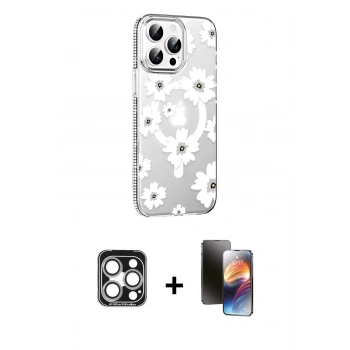 MARSİLYAN™- iPhone 15 Pro Max Kılıf Yörünge Işık Prime - Siyah 3D Antistatik Mat Seramik Nano Ekran Koruyucu + PVD Metal Kamera Lens - GS
