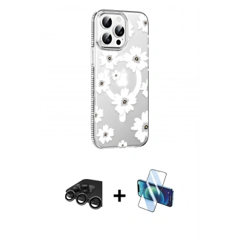MARSİLYAN™- iPhone 15 Pro Max Kılıf Yörünge Işık Prime - Siyah 3D Antistatik Seramik Nano Ekran Koruyucu + Raze Metal Kamera Lens - TMGI