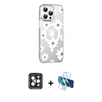 MARSİLYAN™- iPhone 15 Pro Max Kılıf Yörünge Işık Prime - Siyah 3D Antistatik Seramik Nano Ekran Koruyucu + PVD Metal Kamera Lens - SH