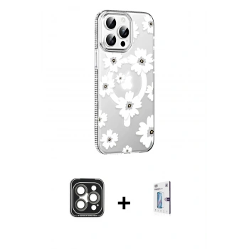 MARSİLYAN™- iPhone 15 Pro Max Kılıf Yörünge Işık Prime - Siyah Bilvis 0.18mm Plus Cam Ekran Koruyucu + PVD Metal Kamera Lens - GI