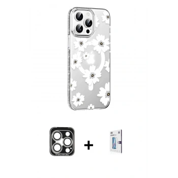 MARSİLYAN™- iPhone 15 Pro Max Kılıf Yörünge Işık Prime - Siyah Bilvis 0.18mm Plus Cam Ekran Koruyucu + PVD Metal Kamera Lens - GS