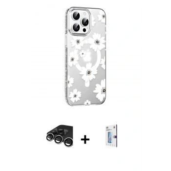 MARSİLYAN™- iPhone 15 Pro Max Kılıf Yörünge Işık Prime - Siyah Bilvis 0.18mm Plus Cam Ekran Koruyucu + Raze Metal Kamera Lens - GS