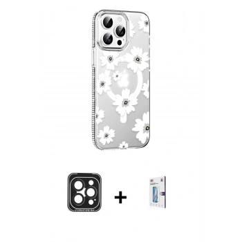 MARSİLYAN™- iPhone 15 Pro Max Kılıf Yörünge Işık Prime - Siyah Bilvis 0.18mm Plus Cam Ekran Koruyucu + PVD Metal Kamera Lens - SH