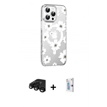 MARSİLYAN™- iPhone 15 Pro Max Kılıf Yörünge Işık Prime - Siyah Bilvis 0.18mm Plus Cam Ekran Koruyucu + Raze Metal Kamera Lens - SH