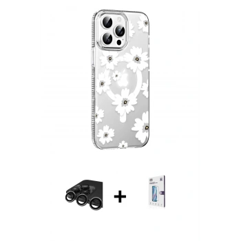 MARSİLYAN™- iPhone 15 Pro Max Kılıf Yörünge Işık Prime - Siyah Bilvis 0.18mm Plus Cam Ekran Koruyucu + Raze Metal Kamera Lens - TMGI