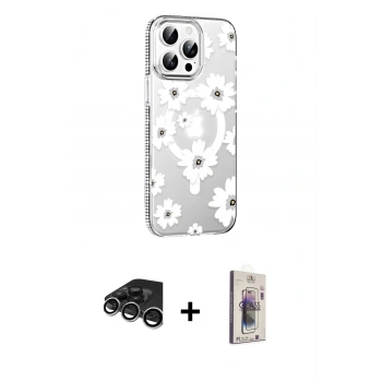 MARSİLYAN™- iPhone 15 Pro Max Kılıf Yörünge Işık Prime - Siyah Bilvis 3D Cam Ekran Koruyucu + Raze Metal Kamera Lens - GS