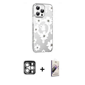 MARSİLYAN™- iPhone 15 Pro Max Kılıf Yörünge Işık Prime - Siyah Bilvis 3D Mat Cam Ekran Koruyucu + PVD Metal Kamera Lens - GS
