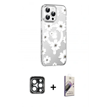 MARSİLYAN™- iPhone 15 Pro Max Kılıf Yörünge Işık Prime - Siyah Bilvis 3D Mat Cam Ekran Koruyucu + PVD Metal Kamera Lens - LT