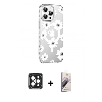 MARSİLYAN™- iPhone 15 Pro Max Kılıf Yörünge Işık Prime - Siyah Bilvis 3D Mat Cam Ekran Koruyucu + PVD Metal Kamera Lens - SH