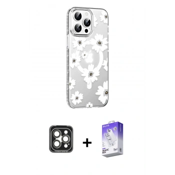 MARSİLYAN™- iPhone 15 Pro Max Kılıf Yörünge Işık Prime - Siyah Bilvis 5in1 3D Magic Cam Ekran Koruyucu + PVD Metal Kamera Lens - GI