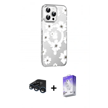 MARSİLYAN™- iPhone 15 Pro Max Kılıf Yörünge Işık Prime - Siyah Bilvis 5in1 3D Magic Cam Ekran Koruyucu + Raze Metal Kamera Lens - LT