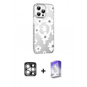 MARSİLYAN™- iPhone 15 Pro Max Kılıf Yörünge Işık Prime - Siyah Bilvis 5in1 3D Magic Cam Ekran Koruyucu + PVD Metal Kamera Lens - GS