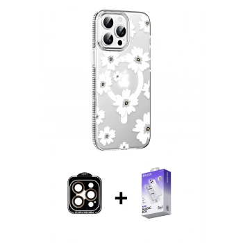 MARSİLYAN™- iPhone 15 Pro Max Kılıf Yörünge Işık Prime - Siyah Bilvis 5in1 3D Magic Cam Ekran Koruyucu + PVD Metal Kamera Lens - TU