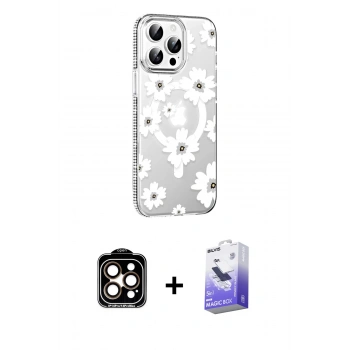 MARSİLYAN™- iPhone 15 Pro Max Kılıf Yörünge Işık Prime - Siyah Bilvis 5in1 5D Magic Hayalet Cam Ekran Koruyucu + PVD Metal Kamera Lens - TU