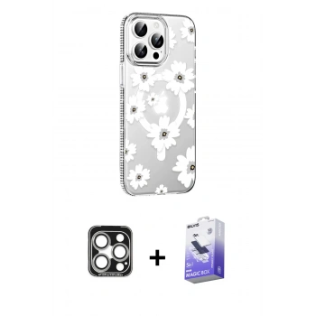 MARSİLYAN™- iPhone 15 Pro Max Kılıf Yörünge Işık Prime - Siyah Bilvis 5in1 5D Magic Hayalet Cam Ekran Koruyucu + PVD Metal Kamera Lens - GS