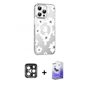 MARSİLYAN™- iPhone 15 Pro Max Kılıf Yörünge Işık Prime - Siyah Bilvis 5in1 5D Magic Hayalet Cam Ekran Koruyucu + PVD Metal Kamera Lens - LT