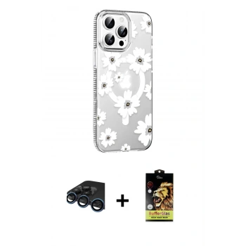 MARSİLYAN™- iPhone 15 Pro Max Kılıf Yörünge Işık Prime - Siyah Buffer Cam Ekran Koruyucu + Raze Metal Kamera Lens - LT