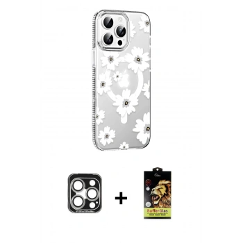 MARSİLYAN™- iPhone 15 Pro Max Kılıf Yörünge Işık Prime - Siyah Buffer Cam Ekran Koruyucu + PVD Metal Kamera Lens - GS