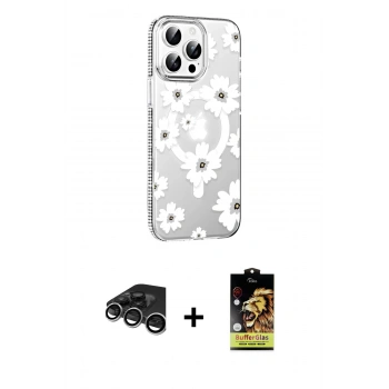 MARSİLYAN™- iPhone 15 Pro Max Kılıf Yörünge Işık Prime - Siyah Buffer Cam Ekran Koruyucu + Raze Metal Kamera Lens - GS