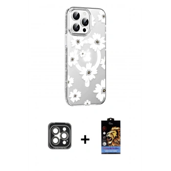 MARSİLYAN™- iPhone 15 Pro Max Kılıf Yörünge Işık Prime - Siyah Buffer Hayalet Cam Ekran Koruyucu + PVD Metal Kamera Lens - GI
