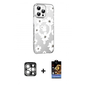 MARSİLYAN™- iPhone 15 Pro Max Kılıf Yörünge Işık Prime - Siyah Buffer Hayalet Cam Ekran Koruyucu + PVD Metal Kamera Lens - GS