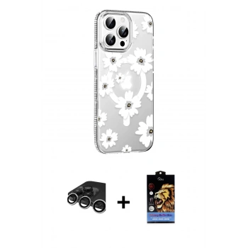 MARSİLYAN™- iPhone 15 Pro Max Kılıf Yörünge Işık Prime - Siyah Buffer Hayalet Cam Ekran Koruyucu + Raze Metal Kamera Lens - GS