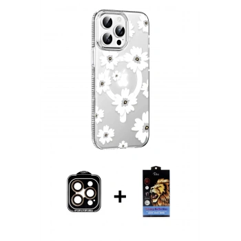 MARSİLYAN™- iPhone 15 Pro Max Kılıf Yörünge Işık Prime - Siyah Buffer Hayalet Cam Ekran Koruyucu + PVD Metal Kamera Lens - TU
