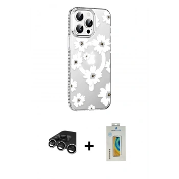 MARSİLYAN™- iPhone 15 Pro Max Kılıf Yörünge Işık Prime - Siyah Polymer Nano Ekran Koruyucu + Raze Metal Kamera Lens - GS