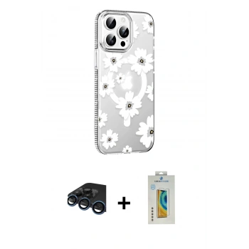 MARSİLYAN™- iPhone 15 Pro Max Kılıf Yörünge Işık Prime - Siyah Polymer Nano Ekran Koruyucu + Raze Metal Kamera Lens - LT