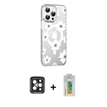 MARSİLYAN™- iPhone 15 Pro Max Kılıf Yörünge Işık Prime - Siyah Polymer Nano Ekran Koruyucu + PVD Metal Kamera Lens - SH