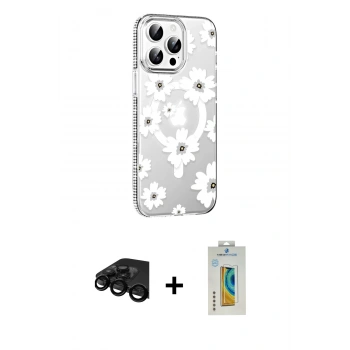 MARSİLYAN™- iPhone 15 Pro Max Kılıf Yörünge Işık Prime - Siyah Polymer Nano Ekran Koruyucu + Raze Metal Kamera Lens - SH