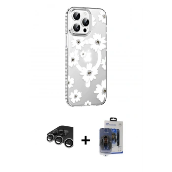 MARSİLYAN™- iPhone 15 Pro Max Kılıf Yörünge Işık Prime - Siyah Vanessa Magic Cam + Raze Metal Kamera Lens - GS