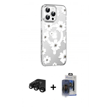 MARSİLYAN™- iPhone 15 Pro Max Kılıf Yörünge Işık Prime - Siyah Vanessa Magic Cam + Raze Metal Kamera Lens - SH
