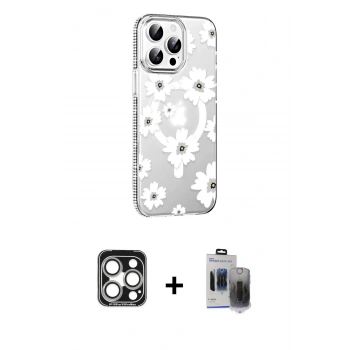MARSİLYAN™- iPhone 15 Pro Max Kılıf Yörünge Işık Prime - Siyah Vanessa Magic Hayalet Cam + PVD Metal Kamera Lens - GS