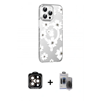 MARSİLYAN™- iPhone 15 Pro Max Kılıf Yörünge Işık Prime - Siyah Vanessa Magic Hayalet Cam + PVD Metal Kamera Lens - TU