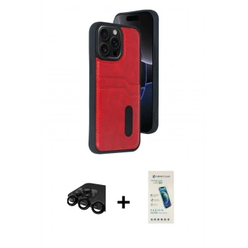 MARSİLYAN™- iPhone 15 Pro Max Kılıf Yörünge Işık Serisi - Şeffaf Pasifik Cam Ekran Koruyucu + Raze Metal Kamera Lens - SH