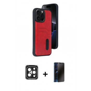 MARSİLYAN™- iPhone 15 Pro Max Kılıf Yörünge Işık Serisi - Siyah 3D Antistatik Hayalet Cam Ekran Koruyucu + PVD Metal Kamera Lens - SH