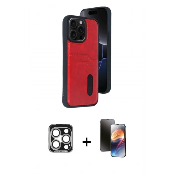 MARSİLYAN™- iPhone 15 Pro Max Kılıf Yörünge Işık Serisi - Siyah 3D Antistatik Mat Seramik Nano Ekran Koruyucu + PVD Metal Kamera Lens - GS