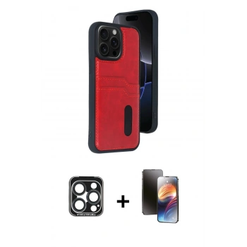 MARSİLYAN™- iPhone 15 Pro Max Kılıf Yörünge Işık Serisi - Siyah 3D Antistatik Mat Seramik Nano Ekran Koruyucu + PVD Metal Kamera Lens - LT